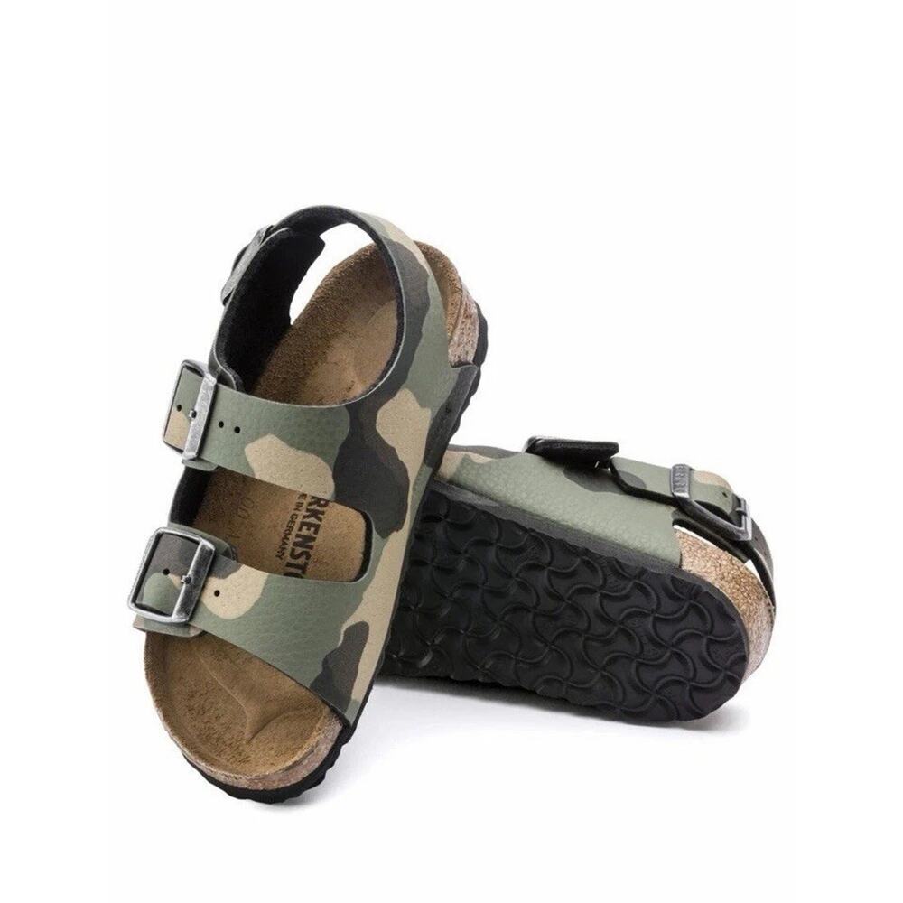 Birkenstock Kid Milano Birko-Flor Green Camo Sandals 34 EUR 3-3.5 US Shoes